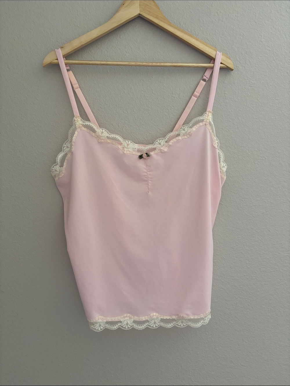 Vintage Satin Soft Pink Delicate Lace-Trim Camisole Tank Top 90’s Y2K Size 2X